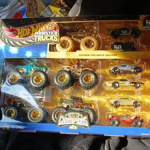 Monster Trucks Set - Gold and Blue Hot Wheels Champions Trophy